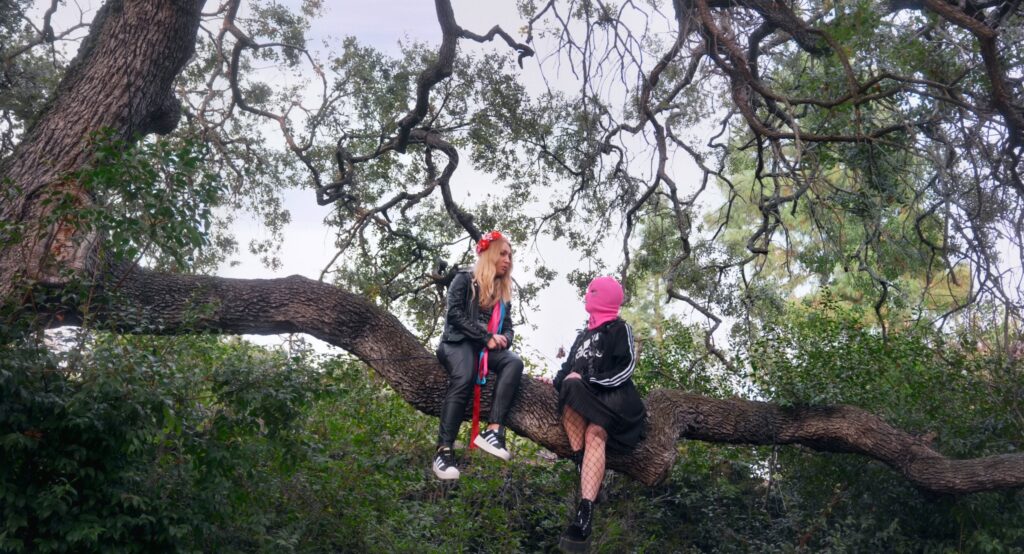 Inna Schewtschenko auf einem Baum und im Gespräch