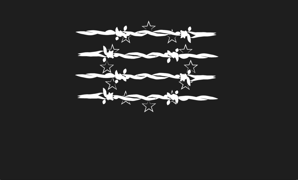 Es ist eine Illustration eines Maschendrahtzauns zu sehen. Hinter diesem deuten kreisförmig angeordnete Sterne die Flagge der Europäischen Union an.